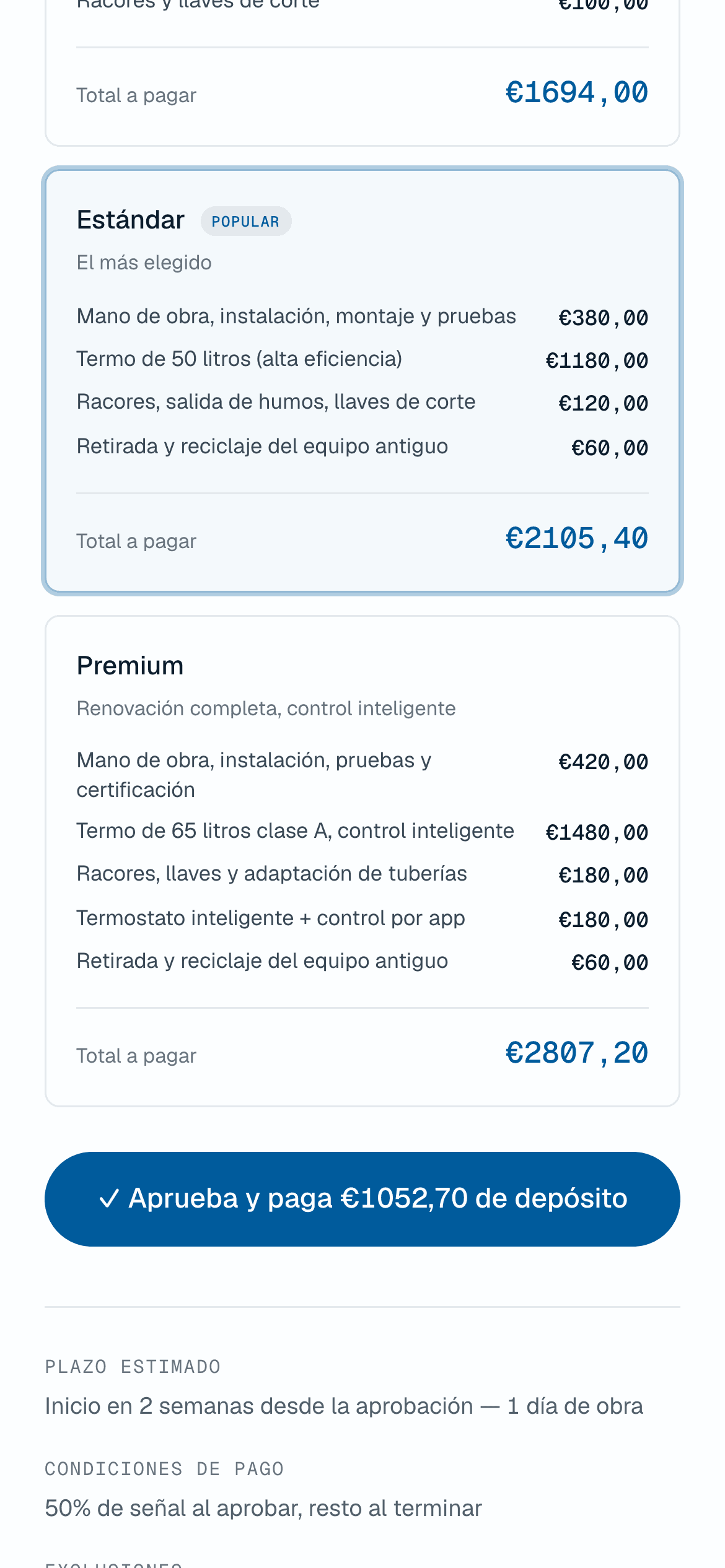 El presupuesto en tres opciones, con aprobación y señal en un toque